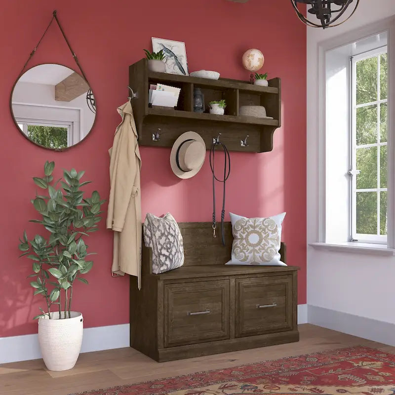 40W Entryway Bench and Wall Mounted Shelf