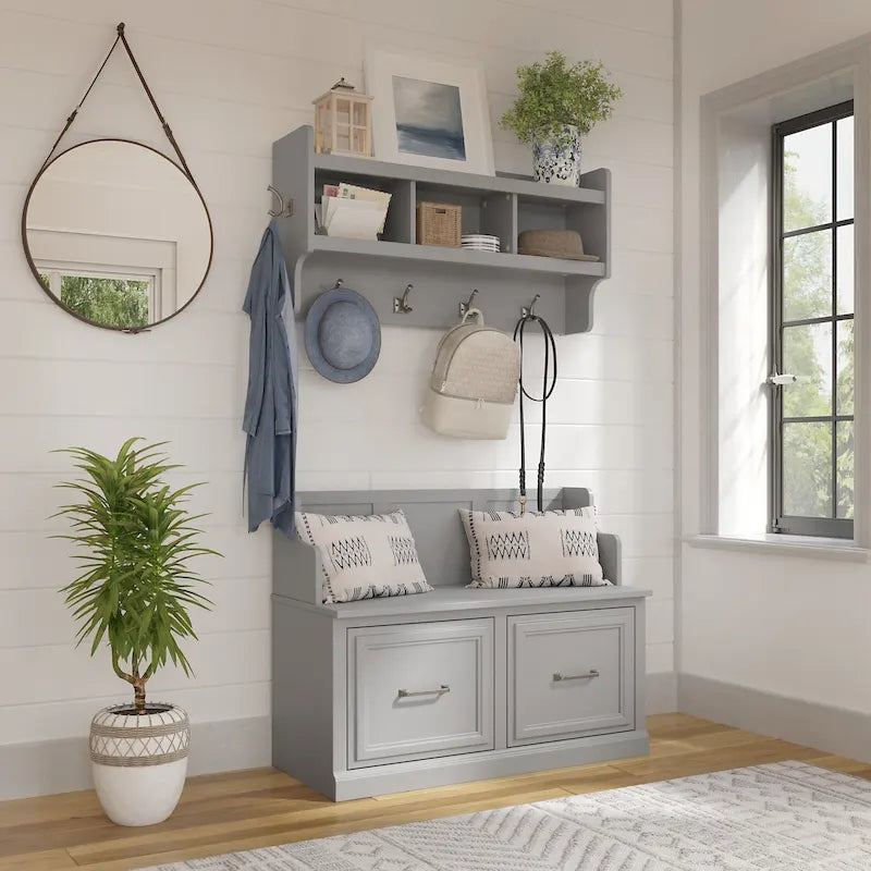 40W Entryway Bench and Wall Mounted Shelf