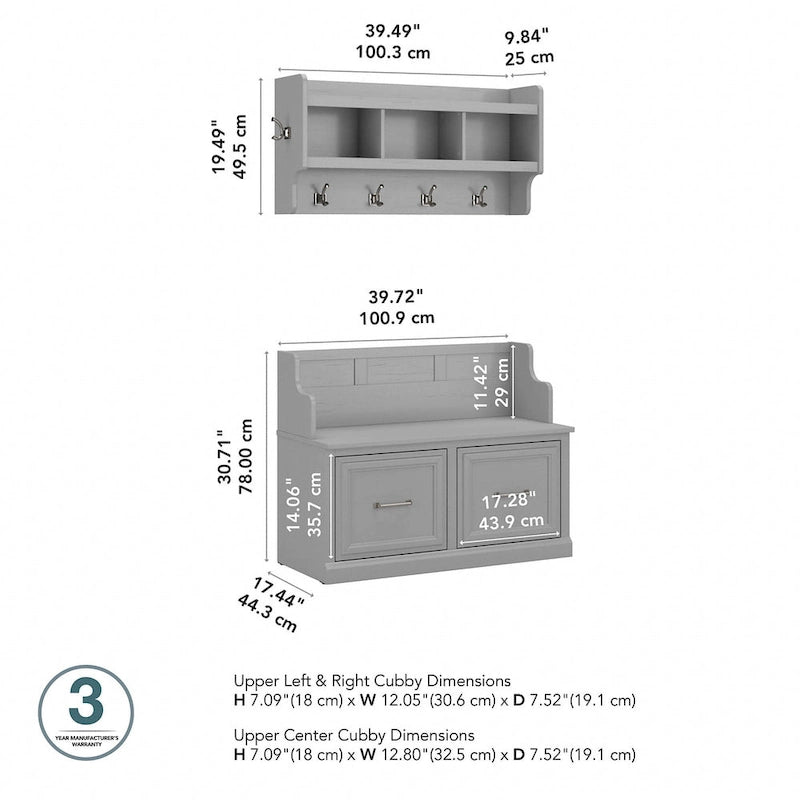 40W Entryway Bench and Wall Mounted Shelf
