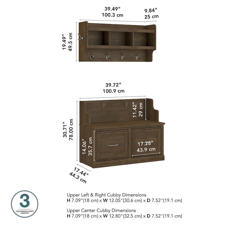 40W Entryway Bench and Wall Mounted Shelf