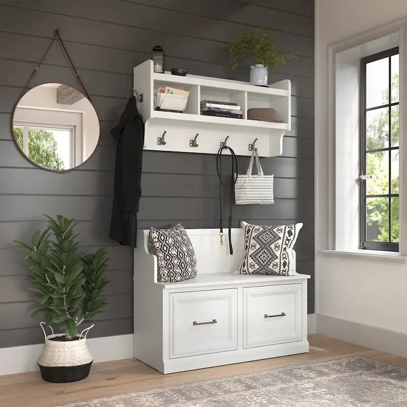 40W Entryway Bench and Wall Mounted Shelf