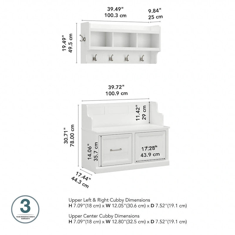 40W Entryway Bench and Wall Mounted Shelf
