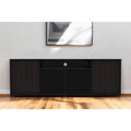 Modern Black TV Stand for 65 Inch TVs with Cabinets and Open Shelves and Wenge Wood Finish