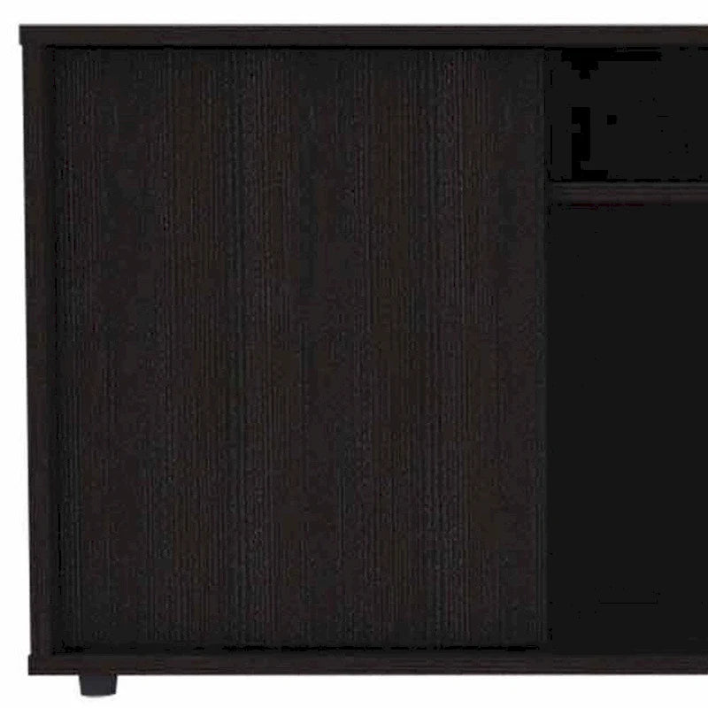 Modern Black TV Stand for 65 Inch TVs with Cabinets and Open Shelves and Wenge Wood Finish