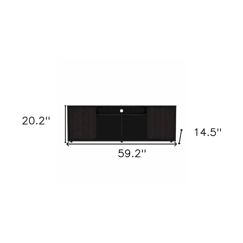 Modern Black TV Stand for 65 Inch TVs with Cabinets and Open Shelves and Wenge Wood Finish