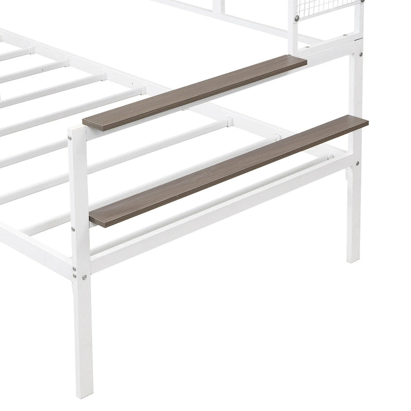 Versatile Daybed with Movable Desk, Metal Sofa Bed Frame with Metal Grid, Shelves and Clothes Hanger, No Box Spring Needed