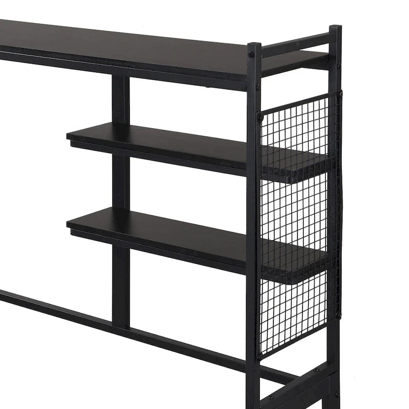 Versatile Daybed with Movable Desk, Metal Sofa Bed Frame with Metal Grid, Shelves and Clothes Hanger, No Box Spring Needed