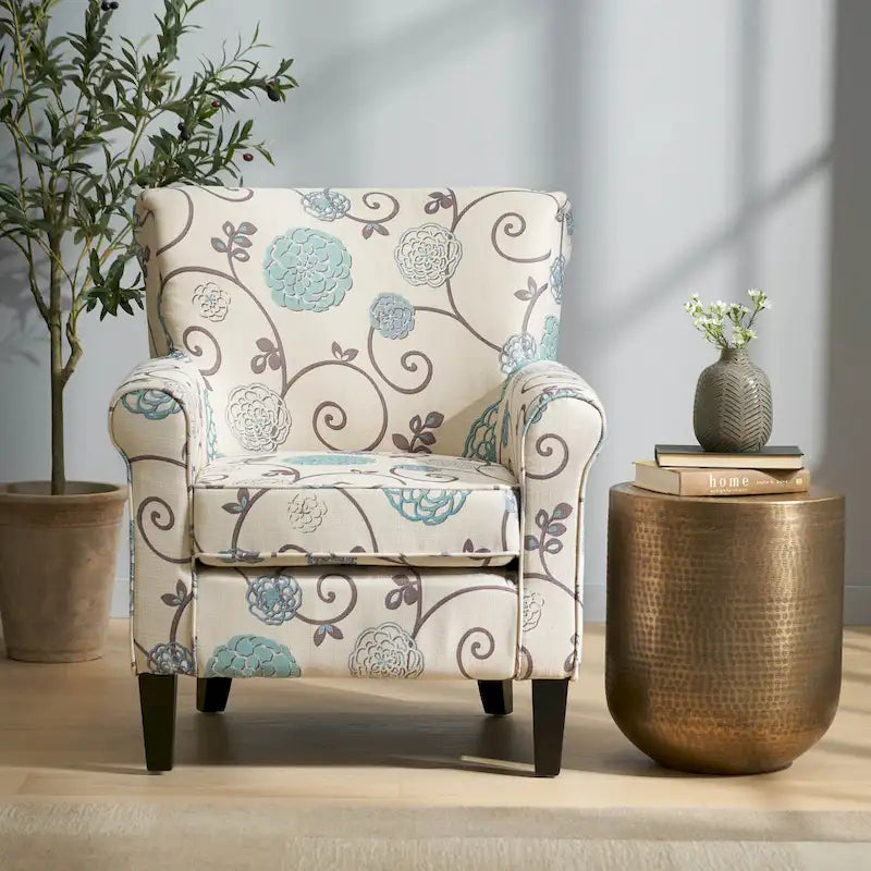 White+Blue Modern 31.75 Upholstered Club Chair with Tapered Birch Wood Legs for Living Room