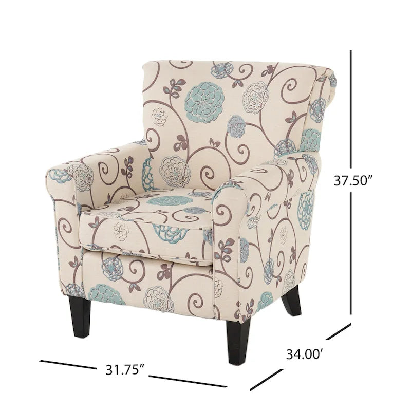 White+Blue Modern 31.75 Upholstered Club Chair with Tapered Birch Wood Legs for Living Room