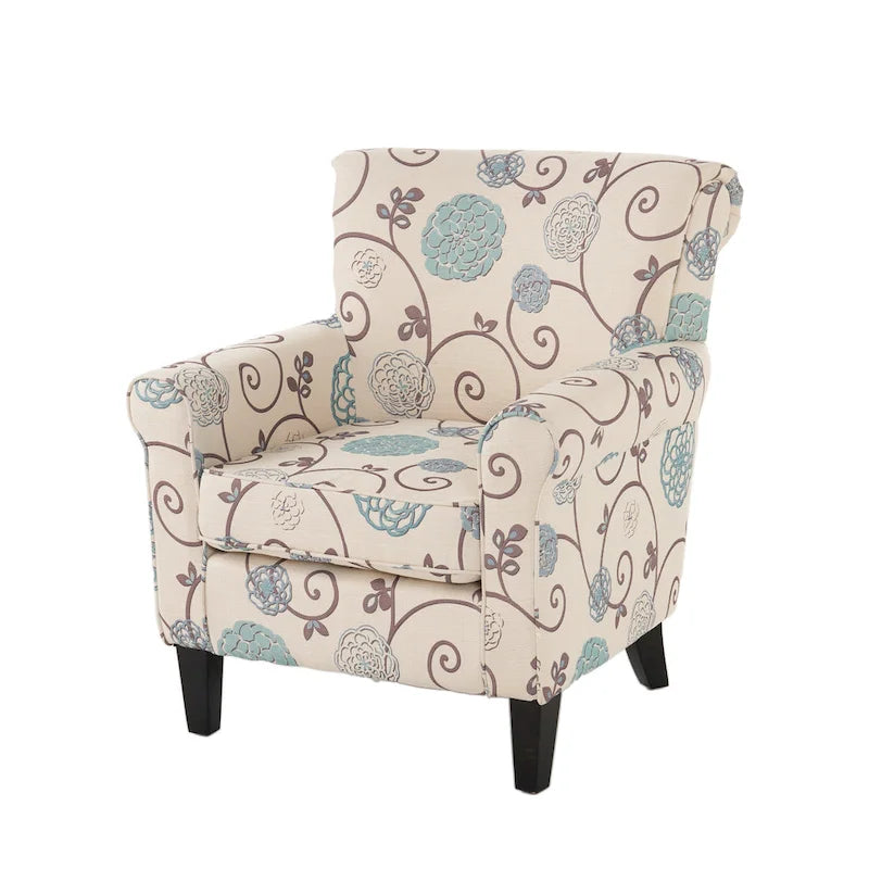 White+Blue Modern 31.75 Upholstered Club Chair with Tapered Birch Wood Legs for Living Room