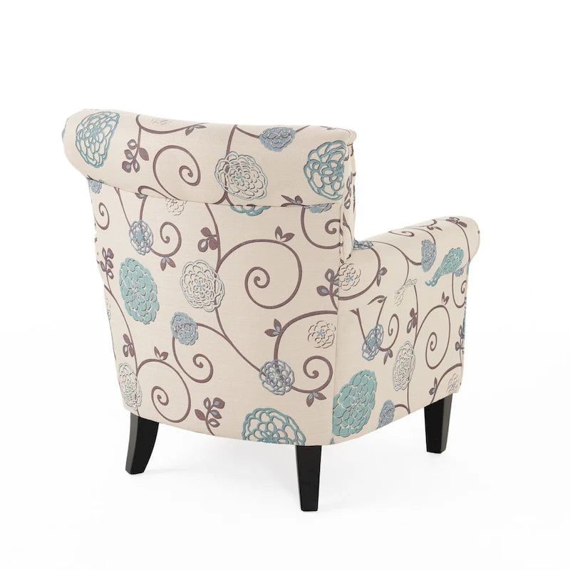 White+Blue Modern 31.75 Upholstered Club Chair with Tapered Birch Wood Legs for Living Room