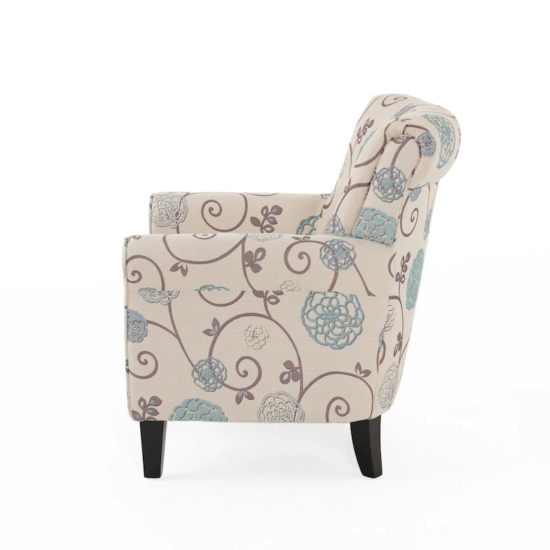White+Blue Modern 31.75 Upholstered Club Chair with Tapered Birch Wood Legs for Living Room
