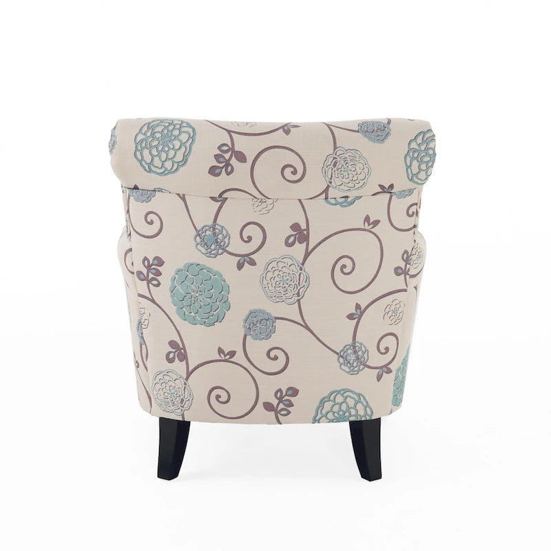 White+Blue Modern 31.75 Upholstered Club Chair with Tapered Birch Wood Legs for Living Room