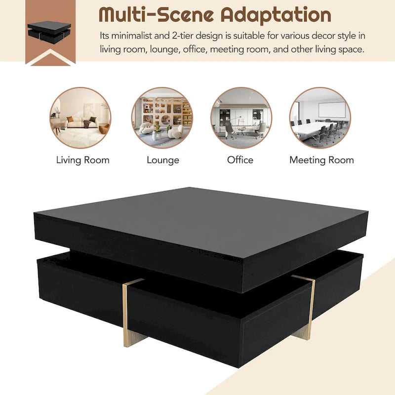Modern High Gloss Coffee Table With 4-drawers - 31.50 x 31.50 x 13.70