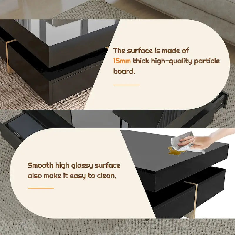 Modern High Gloss Coffee Table With 4-drawers - 31.50 x 31.50 x 13.70