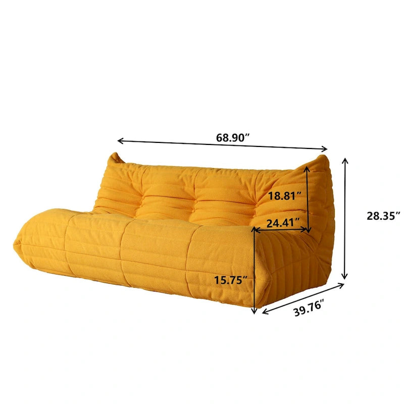 Teddy Velvet Floor Couch,Comfortable Back Support Lazy Sofa with Ottoman