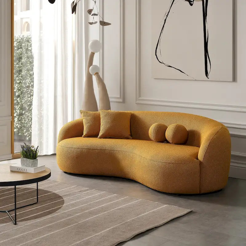Japandi Style Luxury Modern Boucle Fabric Curved Sofa