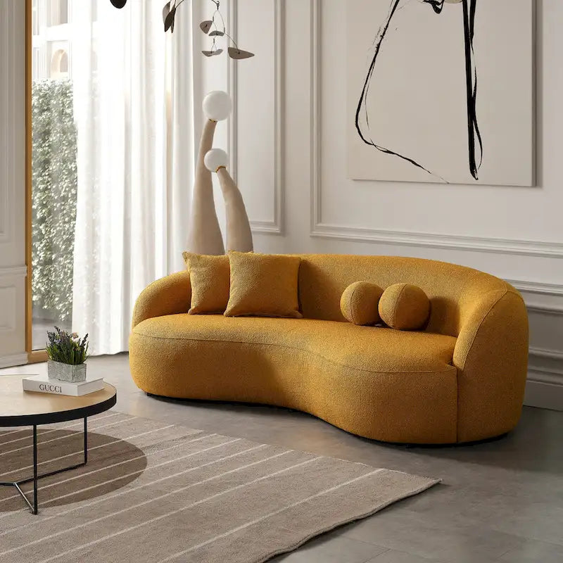 Japandi Style Luxury Modern Boucle Fabric Curved Sofa