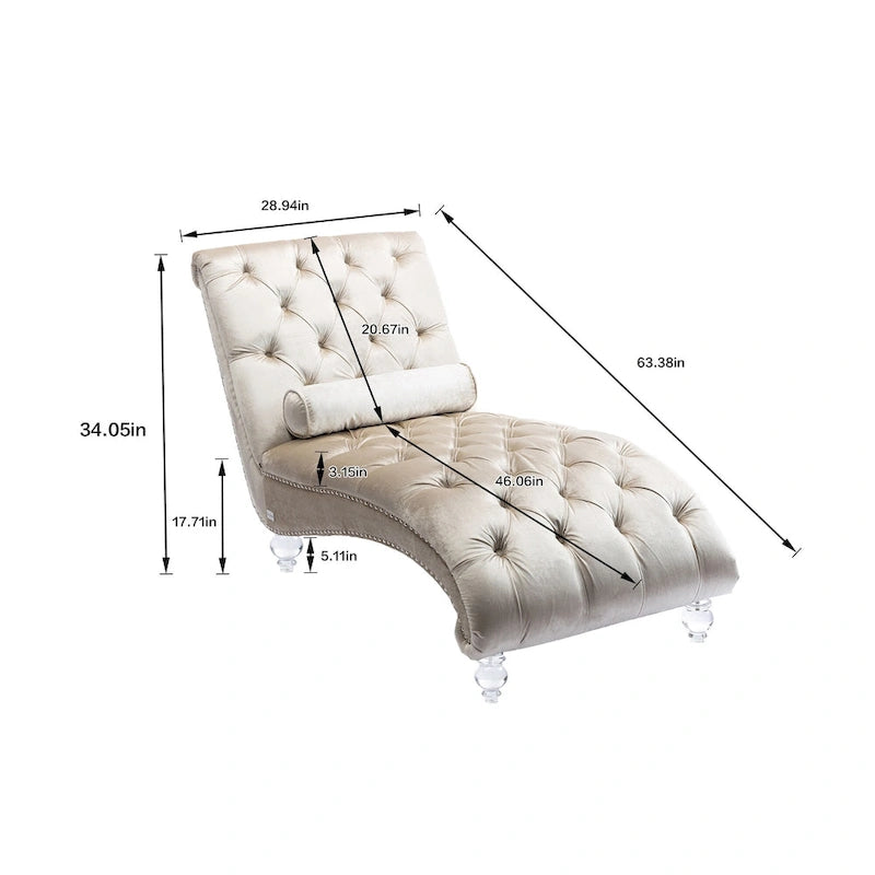 Velvet Tufted Chaise Lounge Accent Living Room Chair