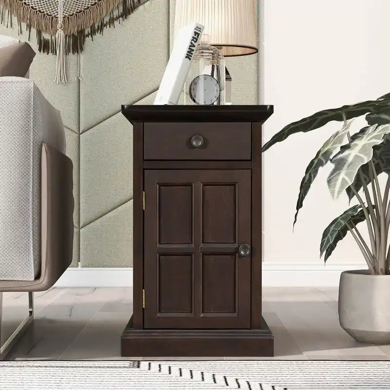 Classic Vintage Livingroom End Table Side Table with USB Ports and One Multifunctional Drawer with cup holders