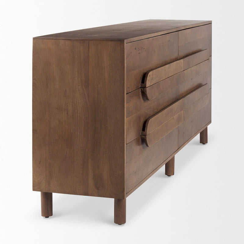 Medium Brown Solid Mango Wood 6 Drawer Sideboard - 74.3L x19.8W x 29.5H