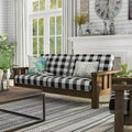 Jimo Farmhouse Rustic Oak Fabric Upholstered Wooden Arms Sofa by Furniture of America