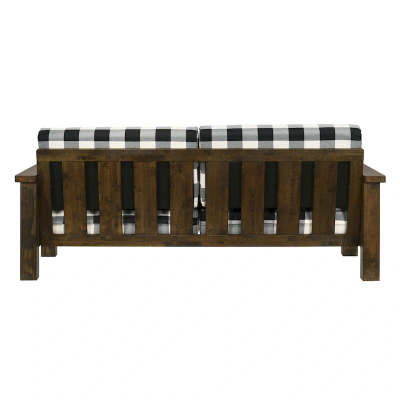 Farmhouse Rustic Oak Fabric Upholstered Wooden Arms Sofa