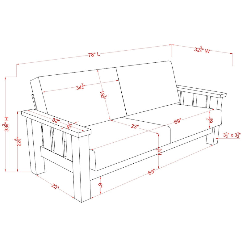 Farmhouse Rustic Oak Fabric Upholstered Wooden Arms Sofa