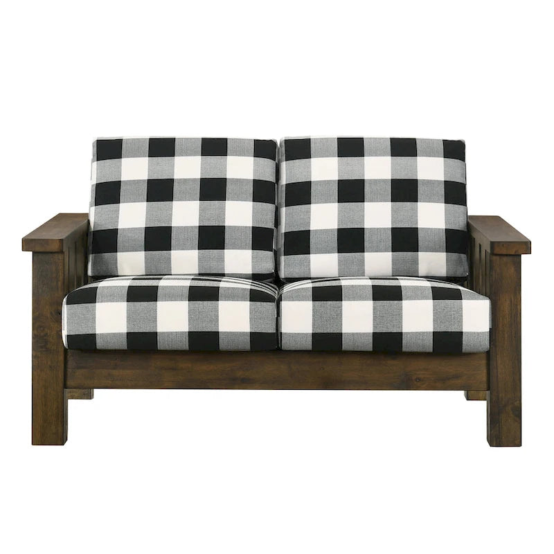 Traditional Rustic Oak Linen Fabric Loveseat