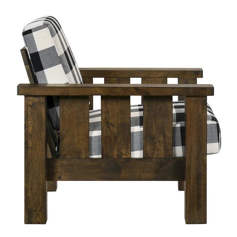 Traditional Rustic Oak Linen Fabric Loveseat