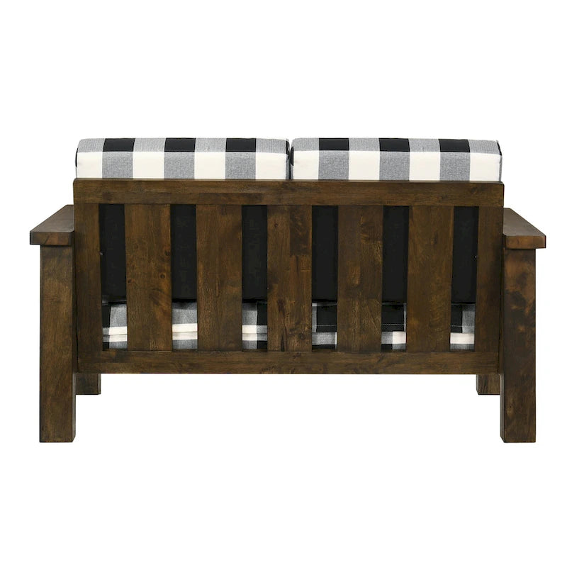 Traditional Rustic Oak Linen Fabric Loveseat