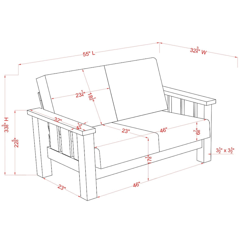 Traditional Rustic Oak Linen Fabric Loveseat