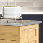 Carrello da cucina mobile naturale con piano in acciaio inox
