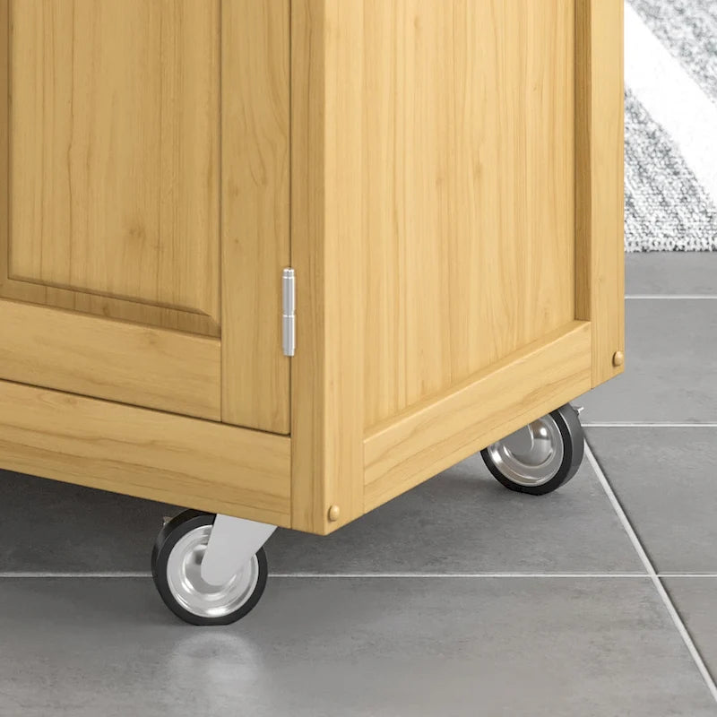 Natural Mobile Kitchen Cart with Stainless Steel Top