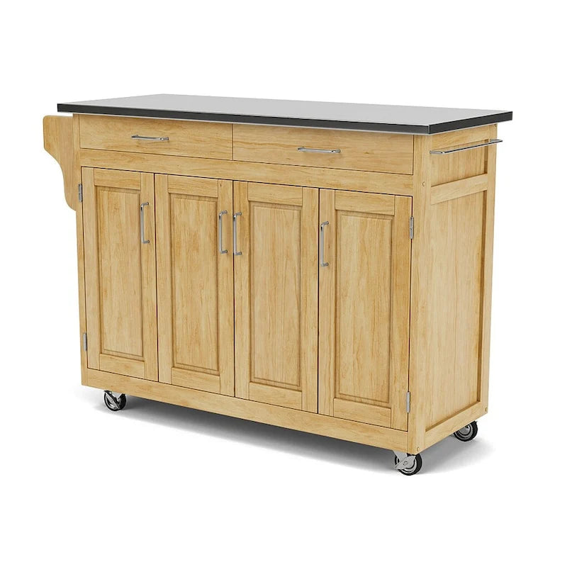 Natural Mobile Kitchen Cart with Stainless Steel Top