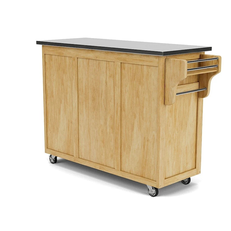 Natural Mobile Kitchen Cart with Stainless Steel Top