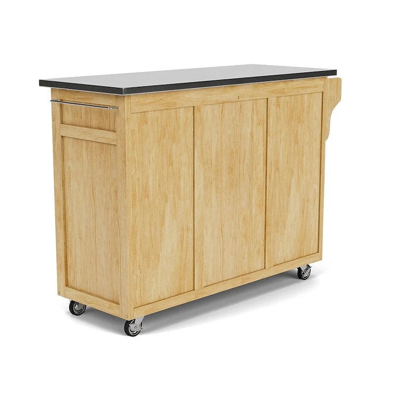 Natural Mobile Kitchen Cart with Stainless Steel Top