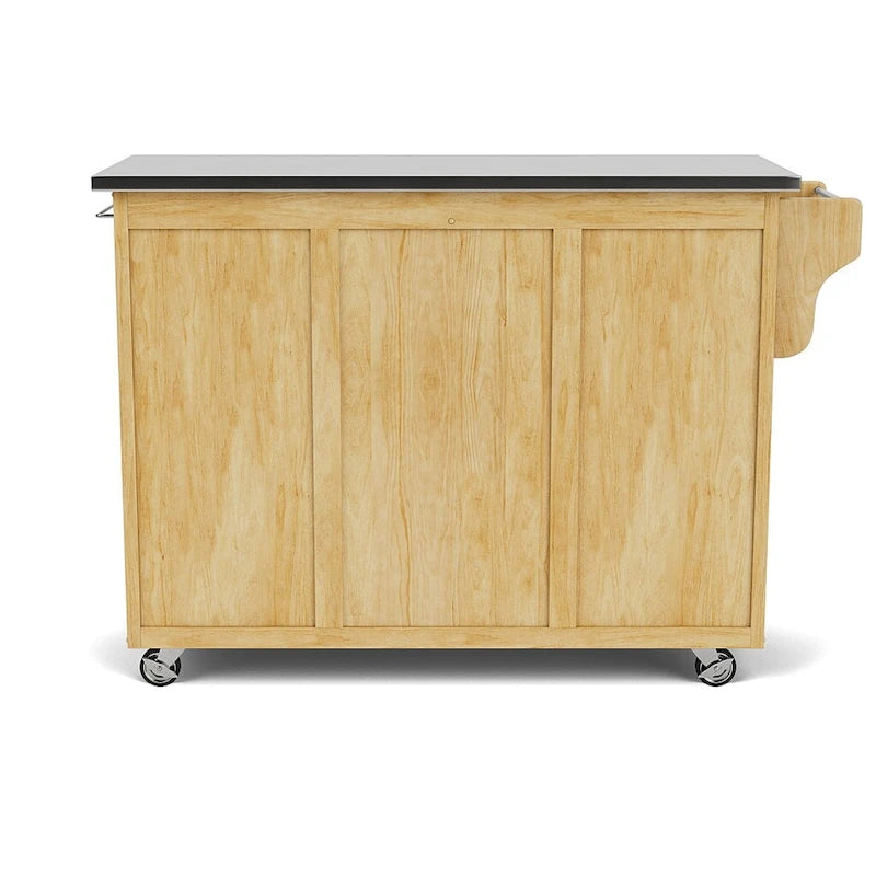 Natural Mobile Kitchen Cart with Stainless Steel Top