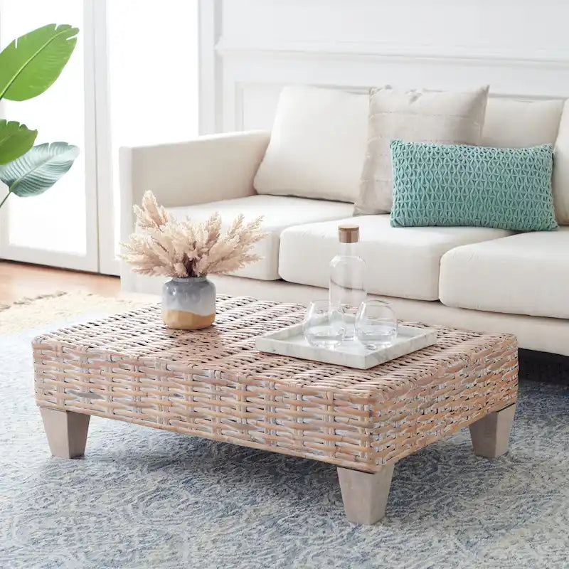 Washed Natural Wicker Bench - 40.6 x 27.6 x 12.2