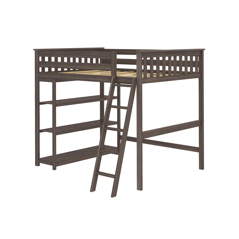Full-Size High Loft Bed with Bookcase