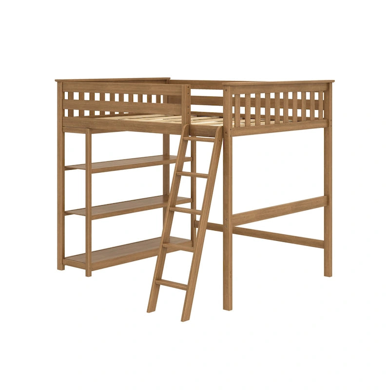 Full-Size High Loft Bed with Bookcase