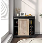 Coffee Bar Cabinet with Sliding Barn Door, Industrial Buffet Cabinet with Wine Storage