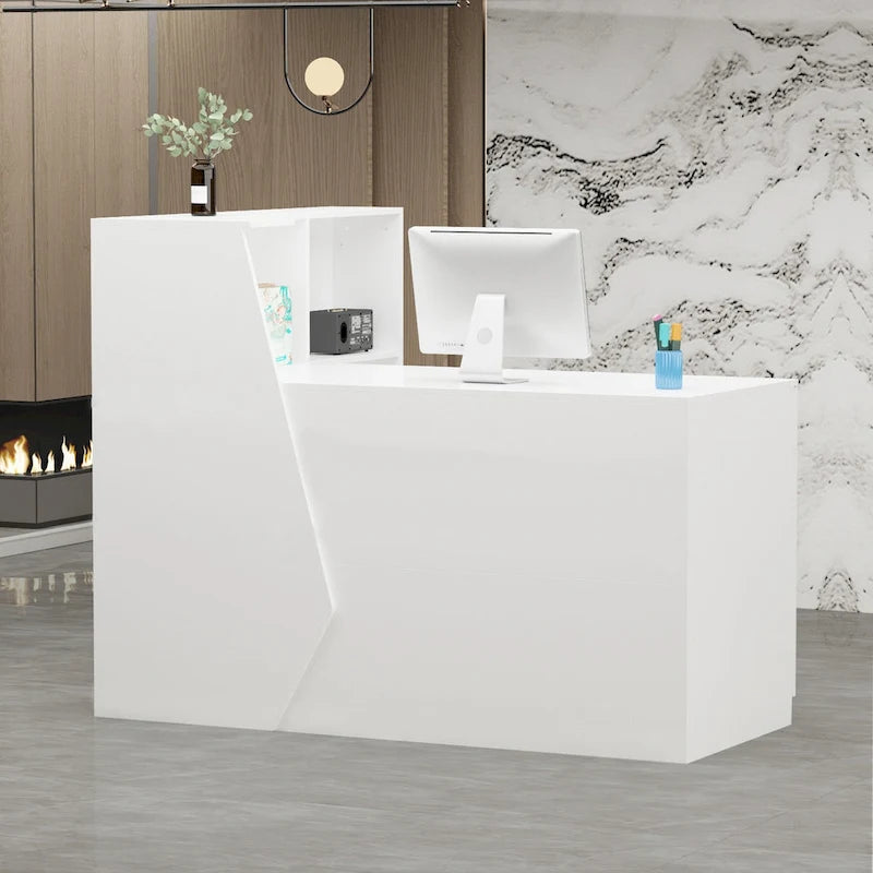 Reception Desk L-Shaped Front Counter Table w/ Storage Shelf