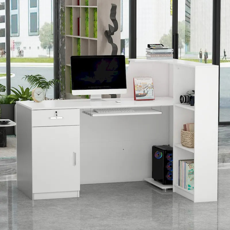 Reception Desk L-Shaped Front Counter Table w/ Storage Shelf