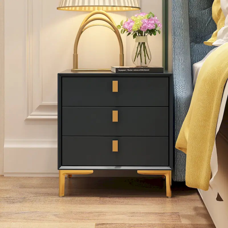 Black/White Bevelled Three-Drawer Bedside Table