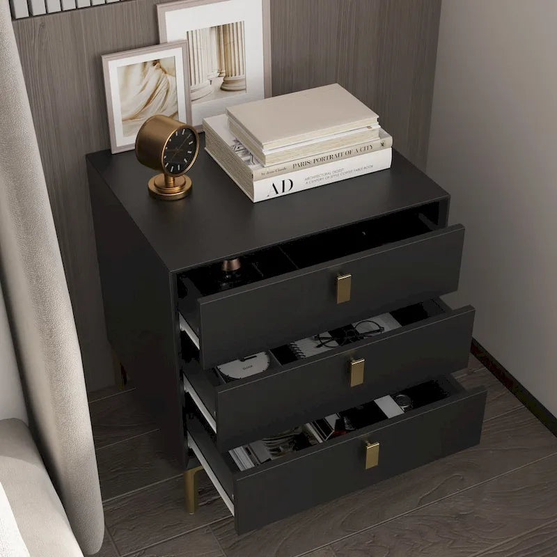 Black/White Bevelled Three-Drawer Bedside Table