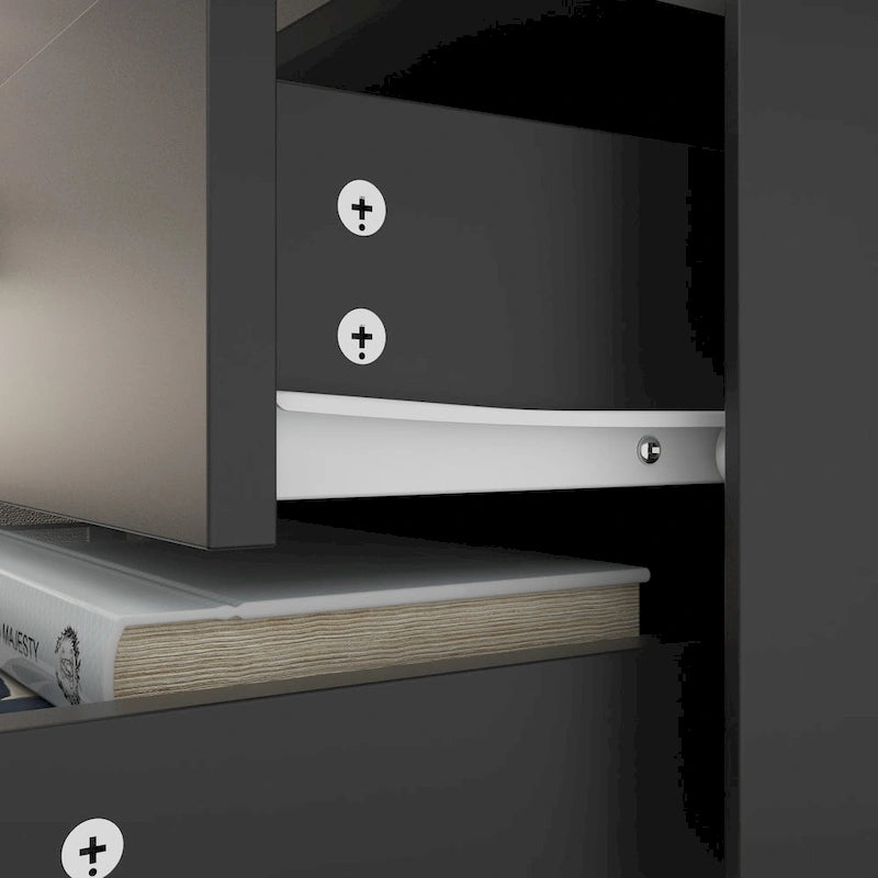 Black/White Bevelled Three-Drawer Bedside Table