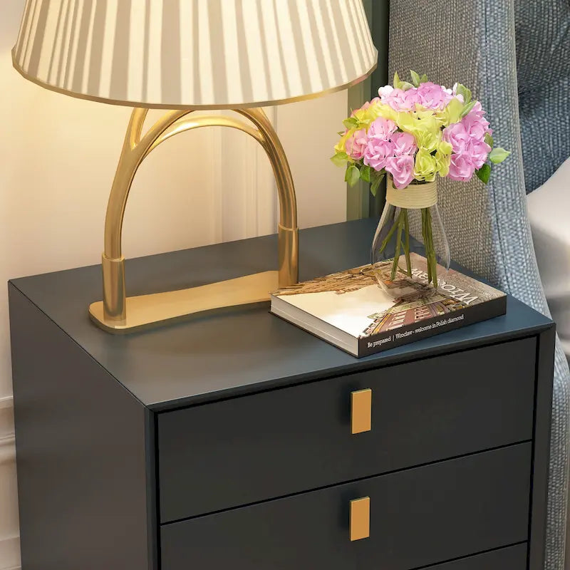 Black/White Bevelled Three-Drawer Bedside Table
