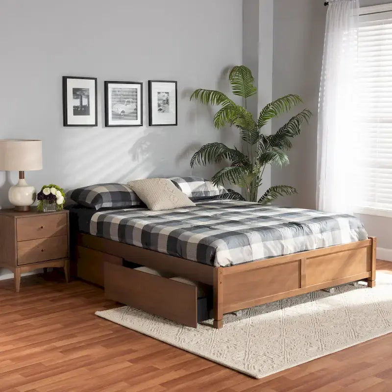 Modern & Contemporary 4-Drawer Wood Storage Bed Frame(Platform)