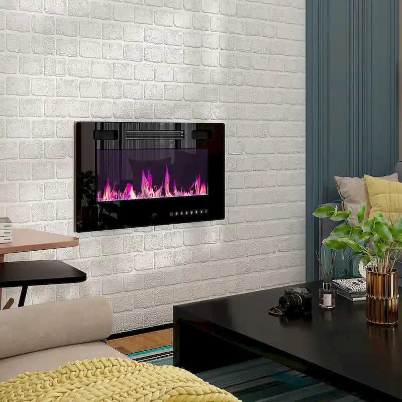 30 Recessed Electric Fireplace High Glossy TV Stand Combo Fireplace